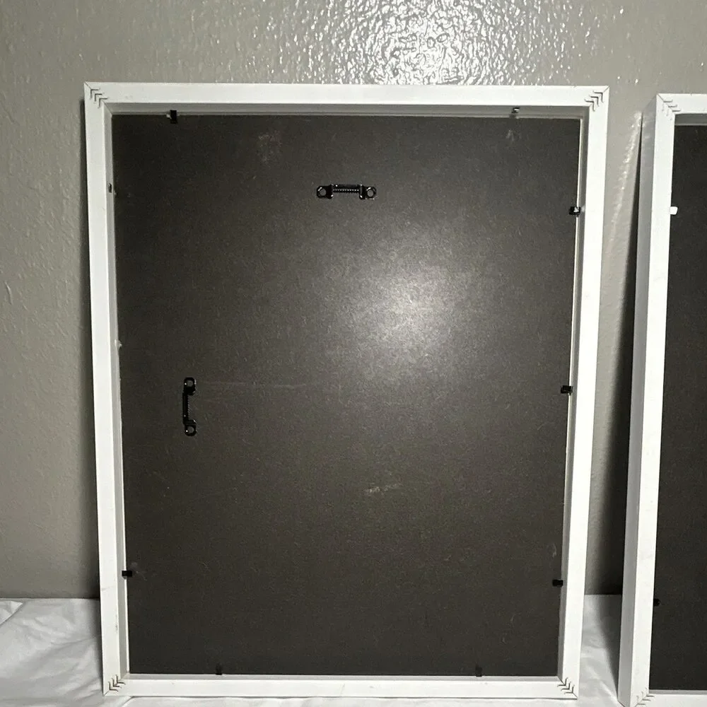 Lot of 2 White Square Plastic Photo Frames Rear-Loading Wall Hanging Matte